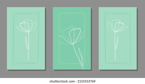 Vektorbotanische Wandkunst mit Blumen. Minimalistisch und natürlich. Blumen- und Linienkunst-Design.