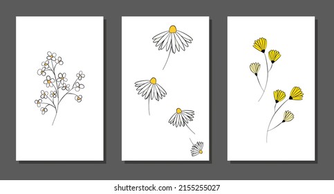Vector botanical wall arts, with flowers. Minimalistic and natural. Flower and line arts design