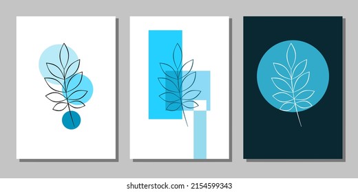 Vector botanical wall arts, with leaves. Minimalistic and natural. Leaves and line arts design.