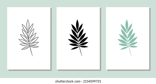 Vector botanical wall arts, with leaves. Minimalistic and natural. Leaves and line arts design.