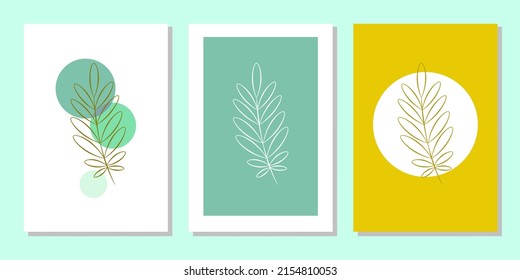 Vector botanical wall arts, with leaves. Minimalistic and natural. Leaves and line arts design.