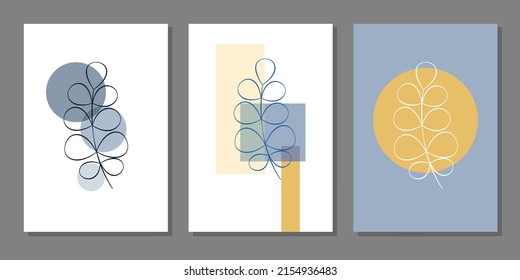 Vector botanical wall arts, with leaves. Minimalistic and natural. Leaves and line arts design.