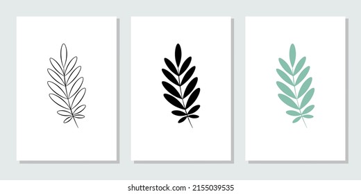 Vector botanical wall arts, with leaves. Minimalistic and natural. Leaves and line arts design.