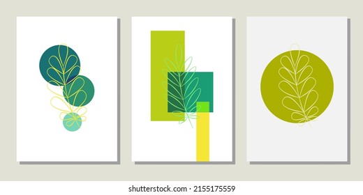 Vector botanical wall arts, with leaves. Minimalistic and natural. Leaves and line arts design.