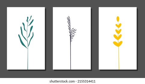 Vector botanical wall arts, with leaves. Minimalistic and natural. Leaves and line arts design