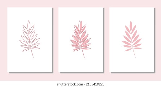 Vector botanical wall arts, with leaves. Minimalistic and natural. Leaves and line arts design.