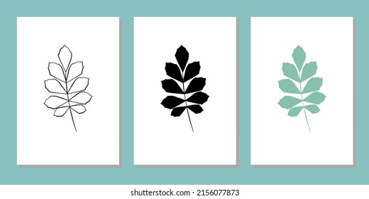 Vector botanical wall arts, with leaves. Minimalistic and natural. Leaves and line arts design.