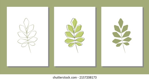 Vector botanical wall arts, with leaves. Minimalistic and natural. Leaves and line arts design.