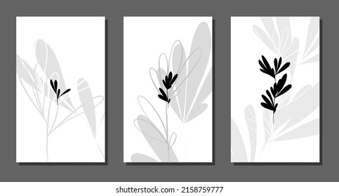 Vector botanical wall arts, with leaves . Minimalistic and natural. Leaves and line arts design.