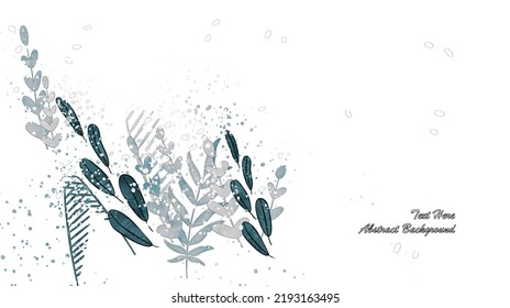 Vektorbotanische Wandkunst mit Blättern. Minimalistisch und natürlich. Blätter und Liniendesign. Textbereich als Beispiel enthalten.