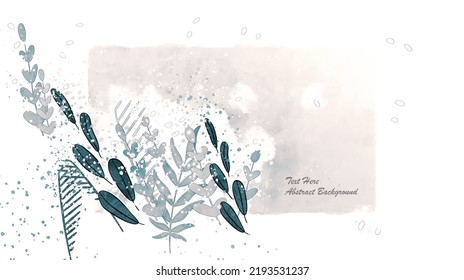Vektorbotanische Wandkunst mit Blättern. Minimalistisch und natürlich. Blätter und Liniendesign. Textbereich als Beispiel enthalten.