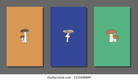 Vector botanical wall arts, with mushrooms. Minimalistic and natural. Mushrooms and line arts design.