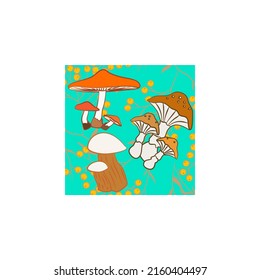 
Vector botanical wall arts, with mushrooms. Minimalistic and natural. Mushrooms and line arts design.
