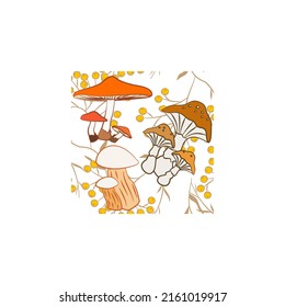 
Vector botanical wall arts, with mushrooms. Minimalistic and natural. Mushrooms and line arts design.
