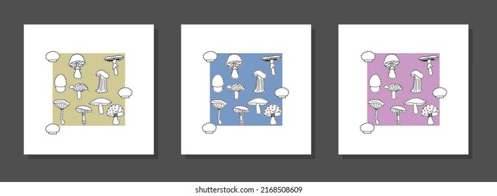 Vector botanical wall arts, with mushrooms . Minimalistic and natural. Mushrooms and line arts design