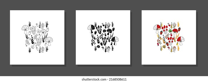 Vector botanical wall arts, with mushrooms . Minimalistic and natural. Mushrooms and line arts design