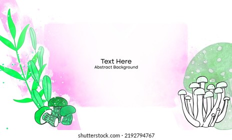 Vektorbotanische Wandkunst mit Pilzen. Minimalistisch und natürlich. Pilze und Liniendesign. Textbereich als Beispiel enthalten.