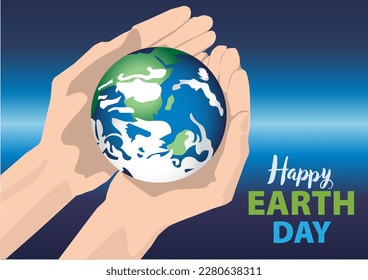 vector both hands clasping the world earth protect happy world day gradient deep black sky background