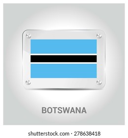 Vector Botswana Flag glass plate with metal holders - Country name label in bottom - Gray background vector illustration
