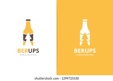 Vector bottle and arrow up logo combination. Beer and growth symbol or icon. Unique alcohol and upload logotype design template.