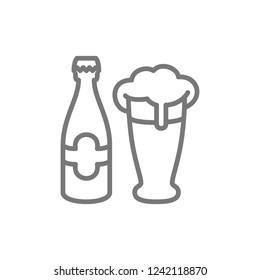 Vector bottle and beer glass line icon. Symbol and sign illustration design. Isolated on white background