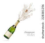 Vector bottle of Champagne explosion