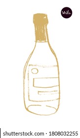 Vector bottle drawing with crayon texture for wine festival, winery design element, organic wines concept, logo viticulture, emblem vineyard. Bottle sketch icon. Silhouette of alcohol bottle.
