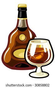 A vector  bottle and a glass of Cognac