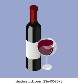 Vector bottle and glass of red wine design.