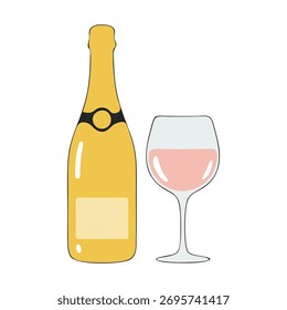 Botella de Vector y copa de vino tinto