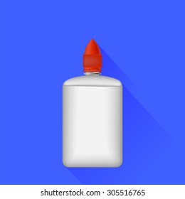 Vector Bottle of Glue Isolated on Blue Background. Paper Glue Icon