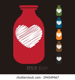 Vector : Bottle With Hand Drawn Heart Sign 