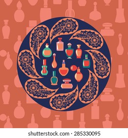 Vector of bottle icon collection, vector background silhouette,  Perfume Bottles  Simple shapes were used.