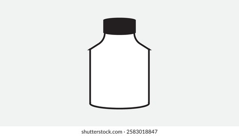 Vector Bottle Icon | Minimalist Outline Bottle Symbol for Packaging, Medical, and Beverage Design. Empty Jar Vector Drawing Symbol Black And White. Bottle Illustration.
