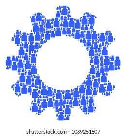 Vector bottle icons are united into cog collage. Engineering design concept constructed of bottle items.