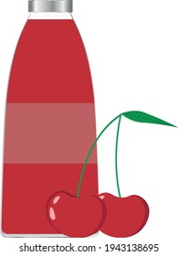 vector bottle with juice. flat image of bottle with cherry nectar