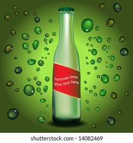 Vector - Bottle with label and water droplets. Colors can be changed. Concept: Cooling refreshing summer