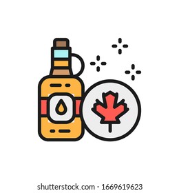 Vector bottle of maple syrup flat color line icon.