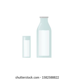 Vector bottle of milk and glass of milk on isolated white background