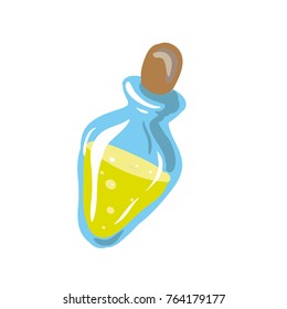 Vector bottle of oil cartoon style. Illustration on isolated white background.