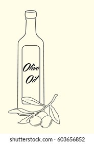 Vector bottle with olives. Illustration on isolated