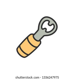 Vector bottle opener flat color line icon.