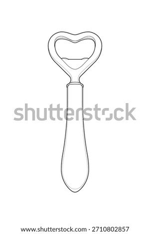 Vector bottle opener tool outline for kitchen, bar equipment, packaging design, and utensil icons.