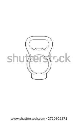 Vector bottle opener tool outline for kitchen, bar equipment, packaging design, and utensil icons.