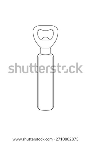 Vector bottle opener tool outline for kitchen, bar equipment, packaging design, and utensil icons.