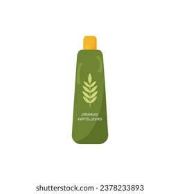 Vector bottle with organic fertilizers. Ecological biofertilizers for agriculture, in flat style, isolated on a white background.