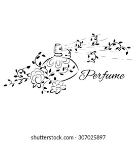 Vector bottle of perfume and a sprig of flowers