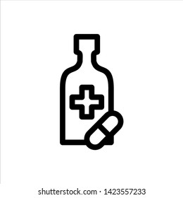 Vector bottle pill outline web icon. medicine black symbol with flat line style icon for web site design, logo, app, UI isolated on white background