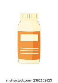 Vector bottle with pills and capsules isolated on white background. Medical drug icon. Illustration in cartoon flat style.