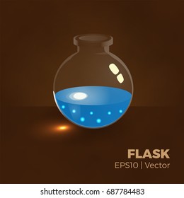 Vector bottle of potion. Game icon of magic elixir. Vector design for app user interface. Water flask or aquarium illustration. Realistic style.